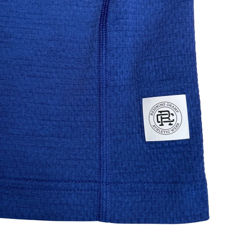 Reigning Champ Mens Blue‎ Textured Knit Short Sleeve Polo Shirt Size Small